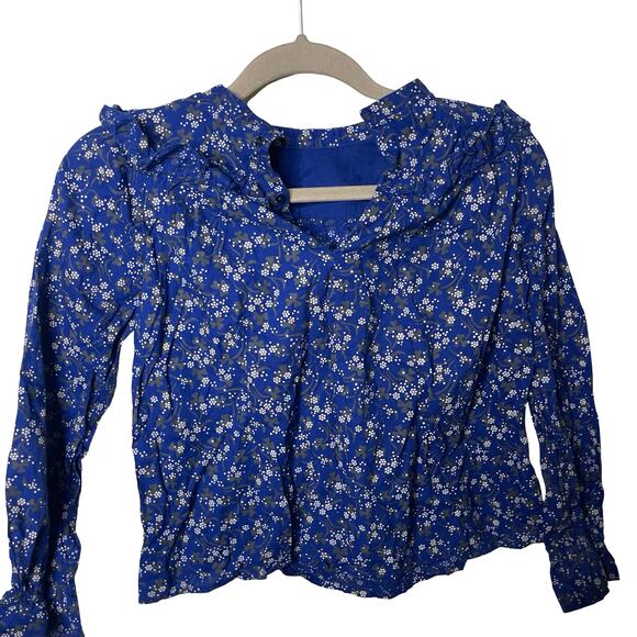 BONPOINT BLUE FLOWER PRINT LONG SLEEVE RUFFLE TOP sz 10 - Picture 3 of 6